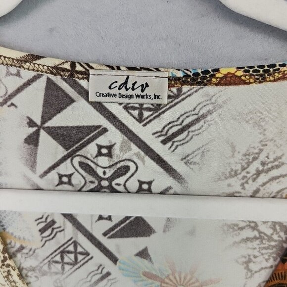 Y2K Top Womens L Cream Bohemian Floral O-Ring V-Neck Jersey Knit Made In USA - Picture 2 of 8